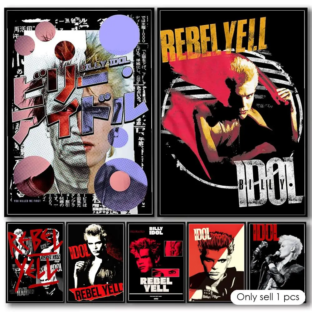 Singer Music Pop Album B-Billy I-Idol Poster Decorative Wall Art Stickers Mural Photo Print for Home Living Room Hallway Decor