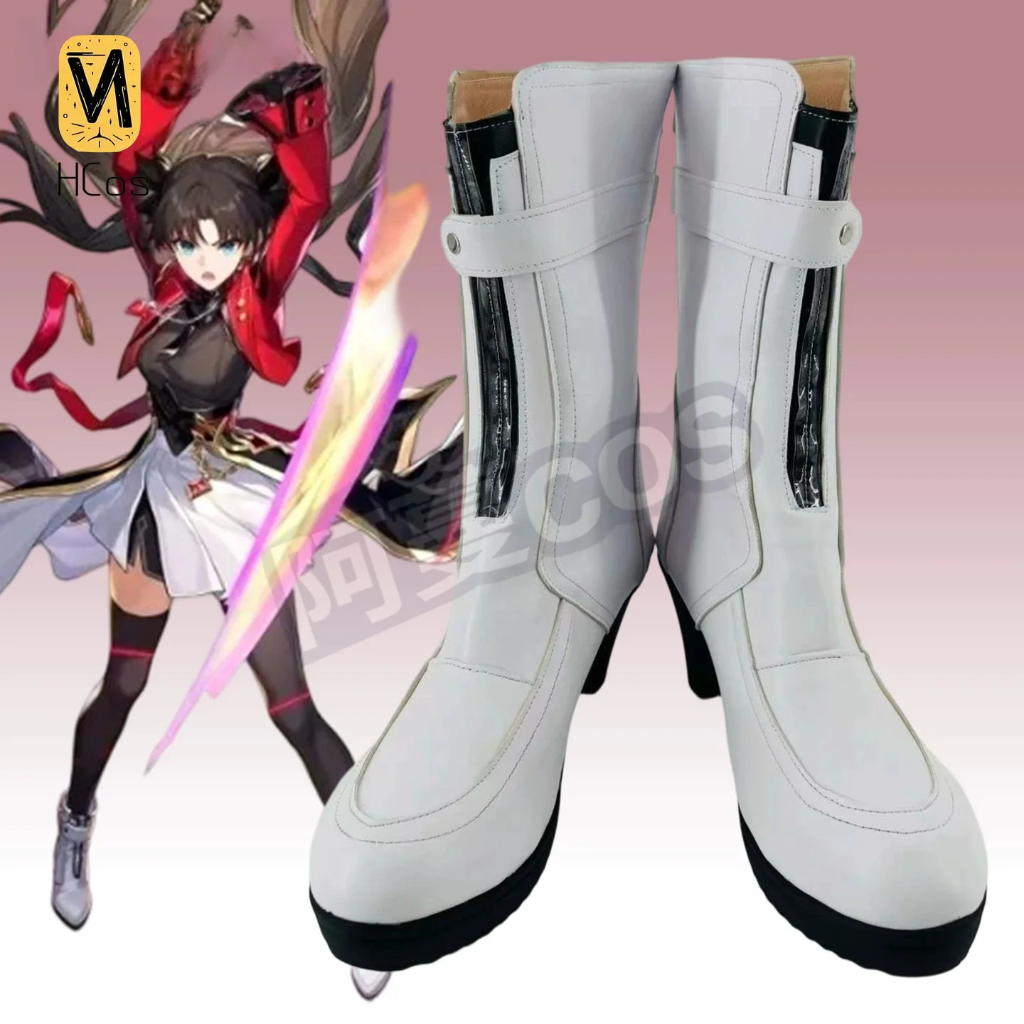 Honkai: Star Rail x Fate Collab Rin Tohsaka Cosplay Bottes mi-mollet, chaussures de cosplay, accessoires adaptés pour Halloween et Noël HCos