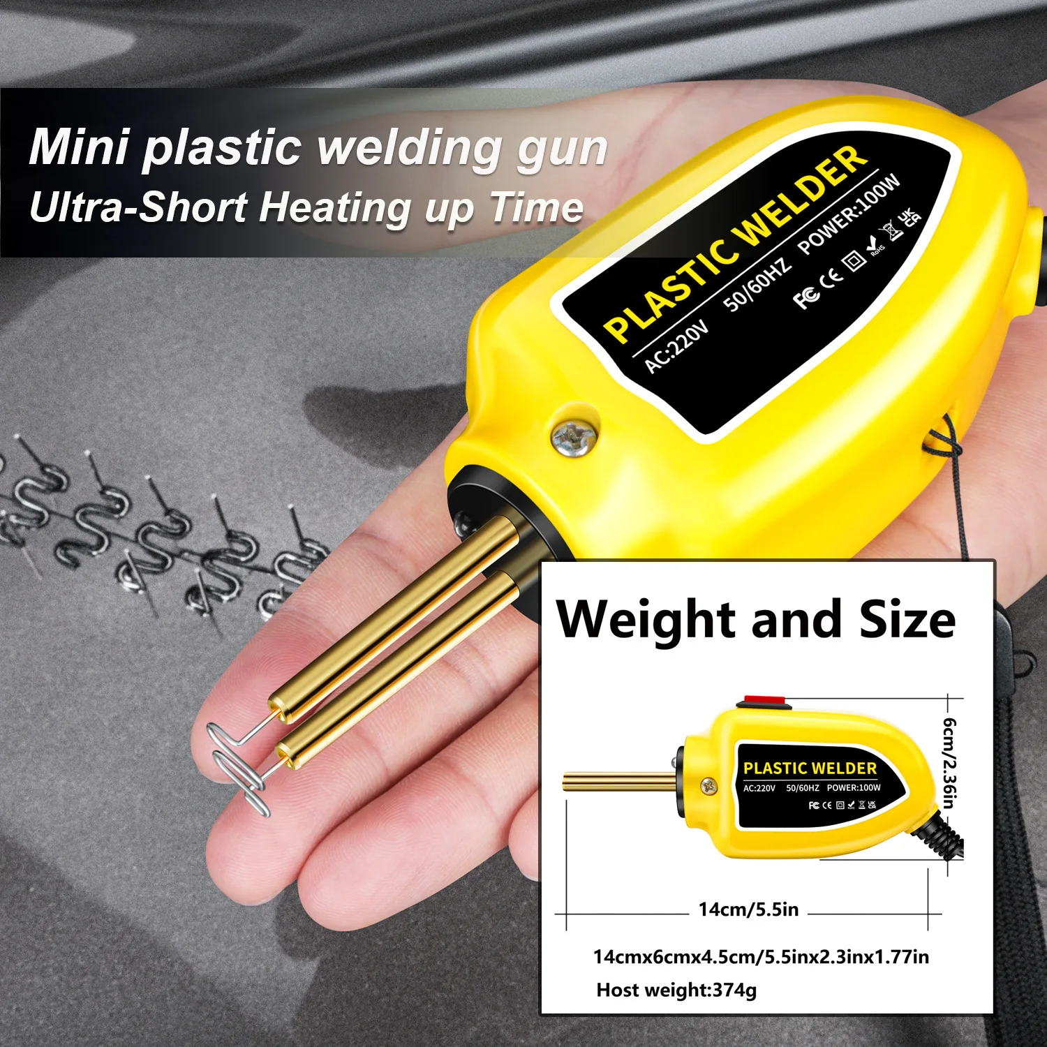 Plastic Welder 100W Heat Gun 200pcs Hot Staplers Plastic Welding Machine Bumper Soldering Iron Staples Car Repair Tools Kit