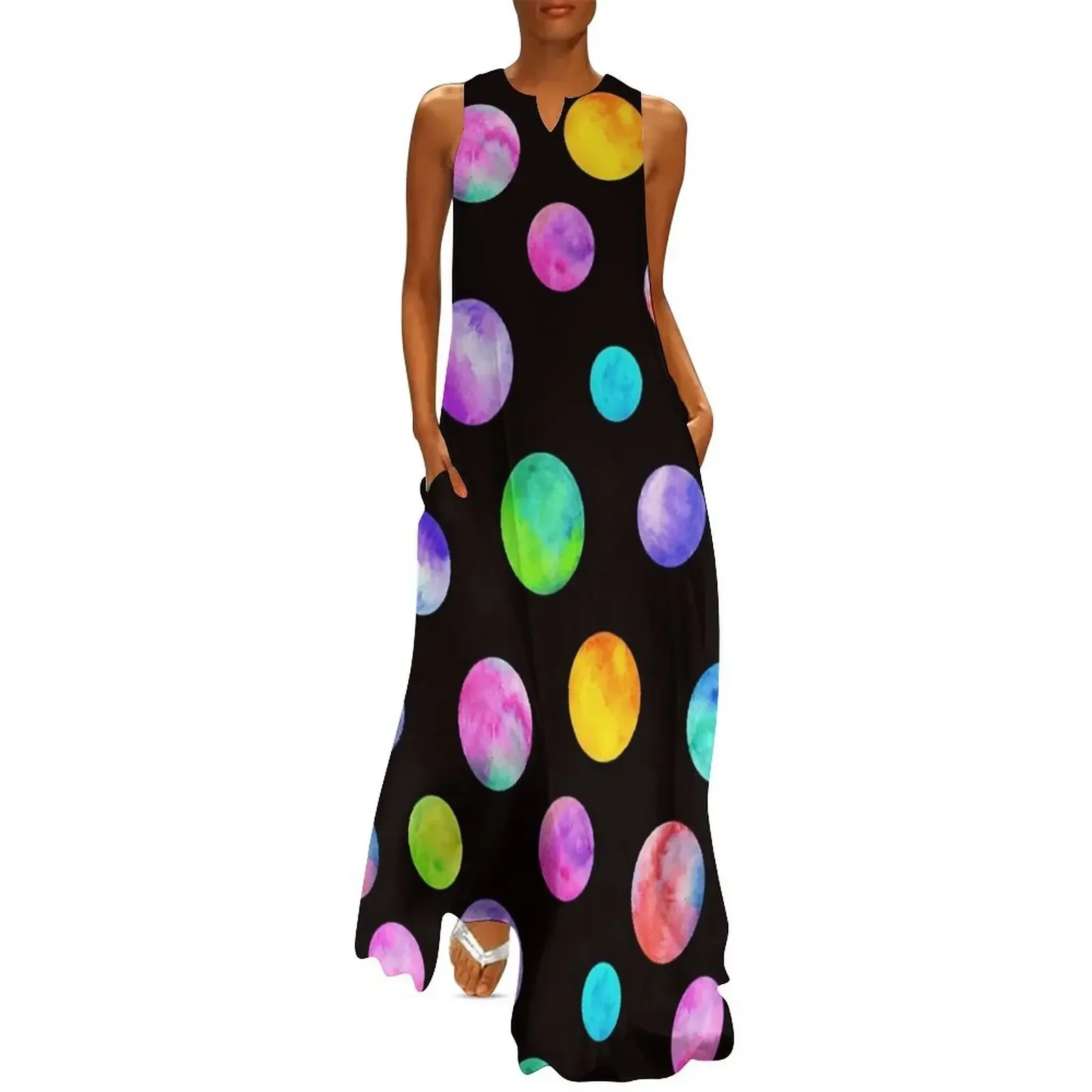 

polka dots watercolor multicolor trendy pattern Long Dress dress women summer summer dresses ladies 2025 Female clothing Dress