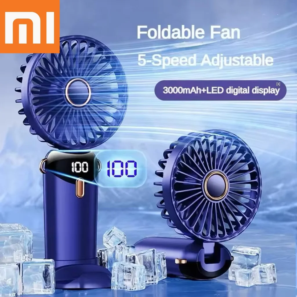 

Xiaomi USB Handheld Mini Fan Foldable Portable Neck Hanging Fan 5 Speed USB Rechargeable Fan with Phone Stand and Display Screen