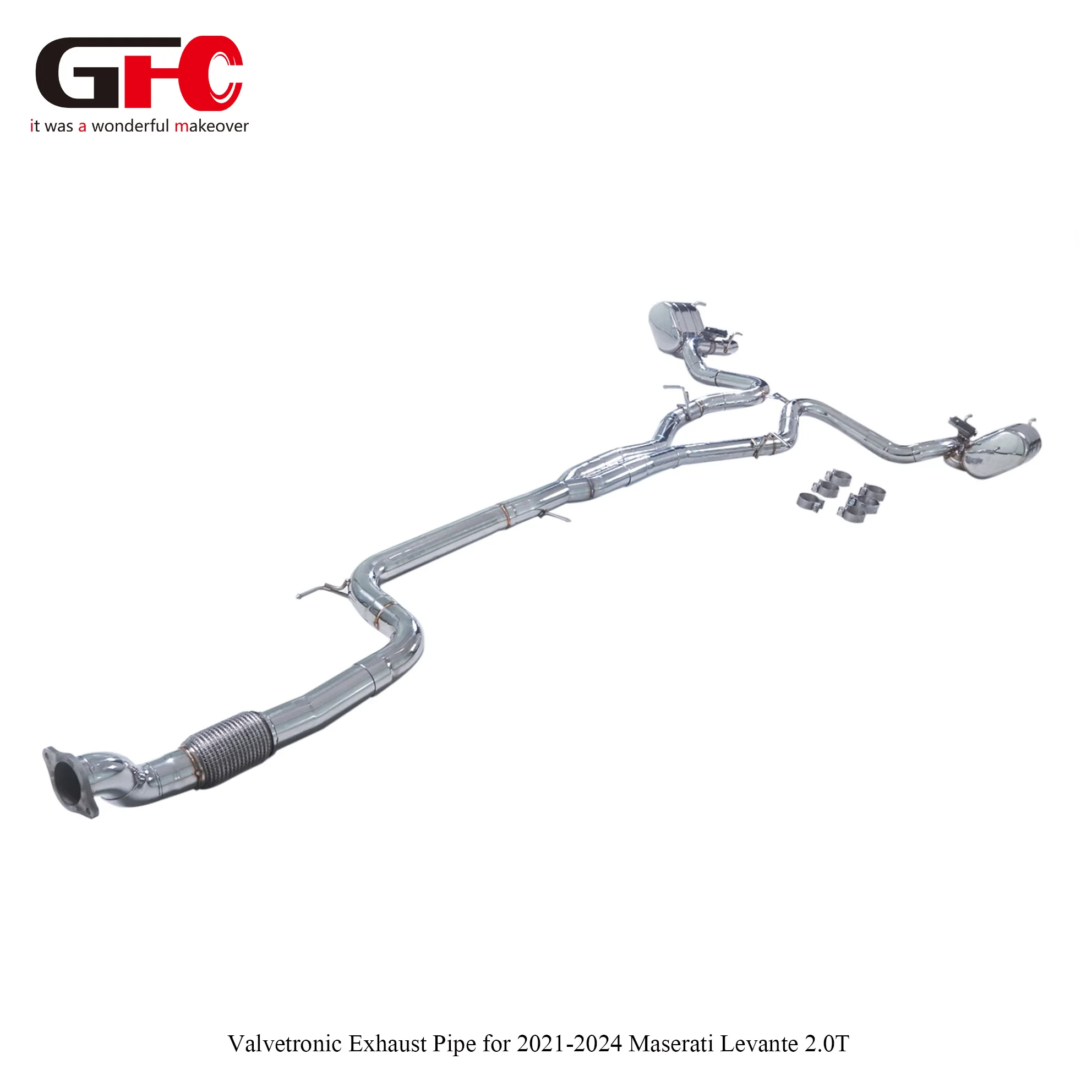 For Maserati Levante 2024 2.0T Full Exhaust System Front Mid Rear Section Dual Muffler Dual Valve Quad Outlet Exhaust