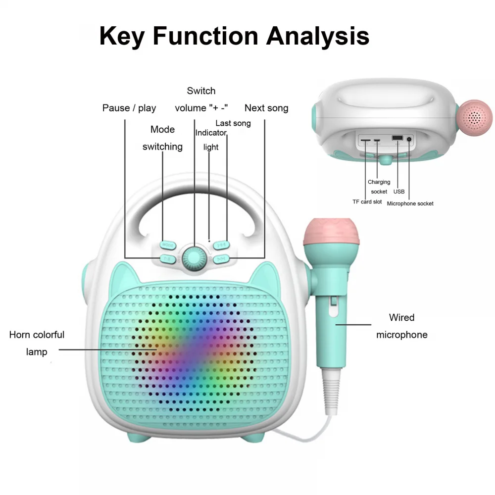 เครื่องเล่นเพลงบลูทูธสำหรับเด็กเครื่องร้องคาราโอเกะของเด็กของเล่นเด็กผู้หญิงงานเลี้ยงเด็กลำโพงบลูทูธรองรับบัตร TF