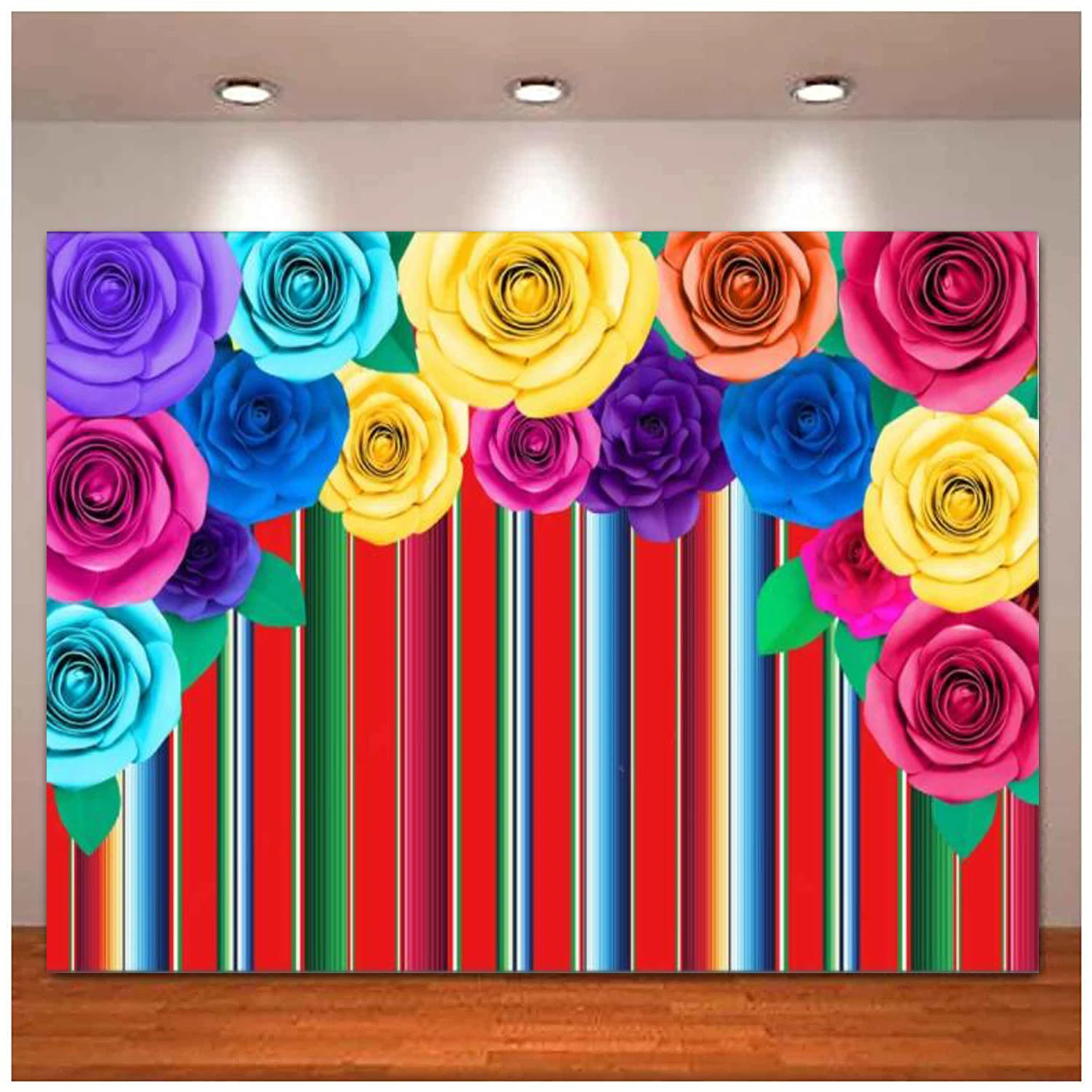 

Fiesta Party Colorful Stripes Photography Backdrop Cinco De Mayo Mexican Festival Background Paper Flower Table Decor Banner