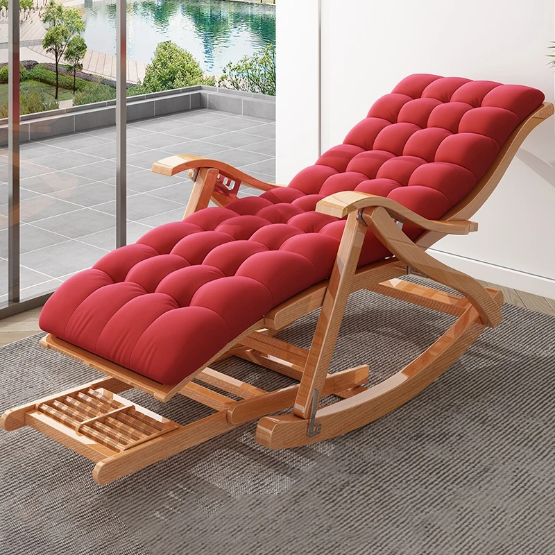 Bamboo Relaxing Lounge Chair Portable Folding Sofa Chairs Nordic Balcony Living Room Rocking Chair Upholstered Garden Furniture