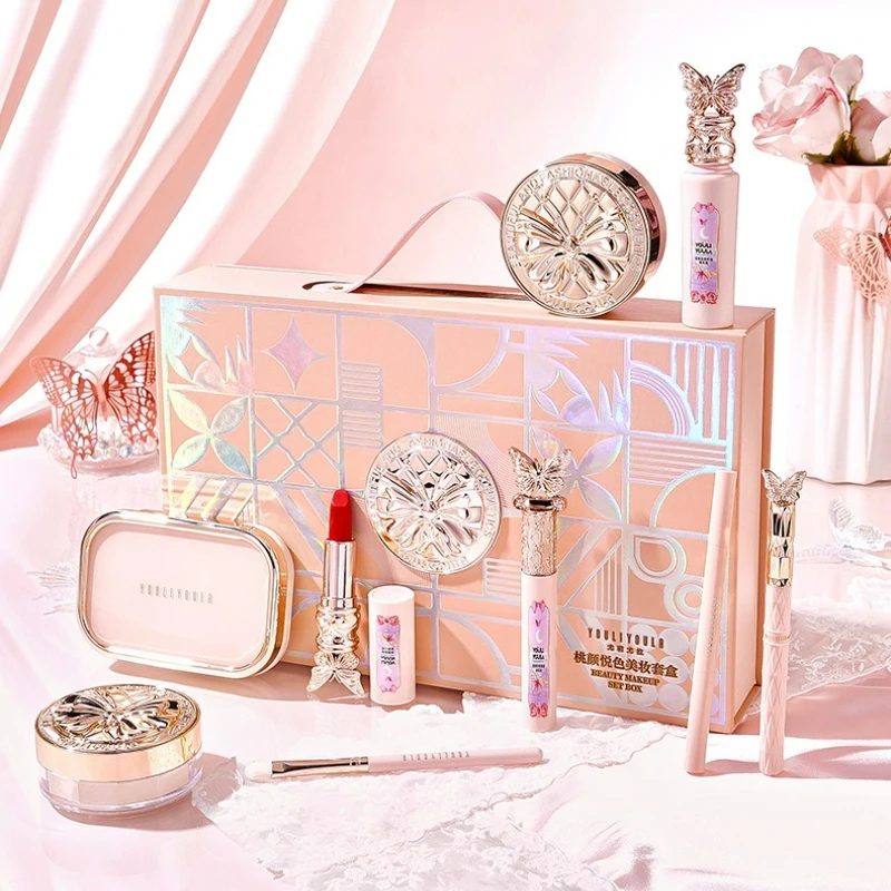9Pcs Makeup Kit Lipstick Eyeshadow Eyebrow Pen Air Cushion BB Cream Mascara Full Set Makeup Gift Box