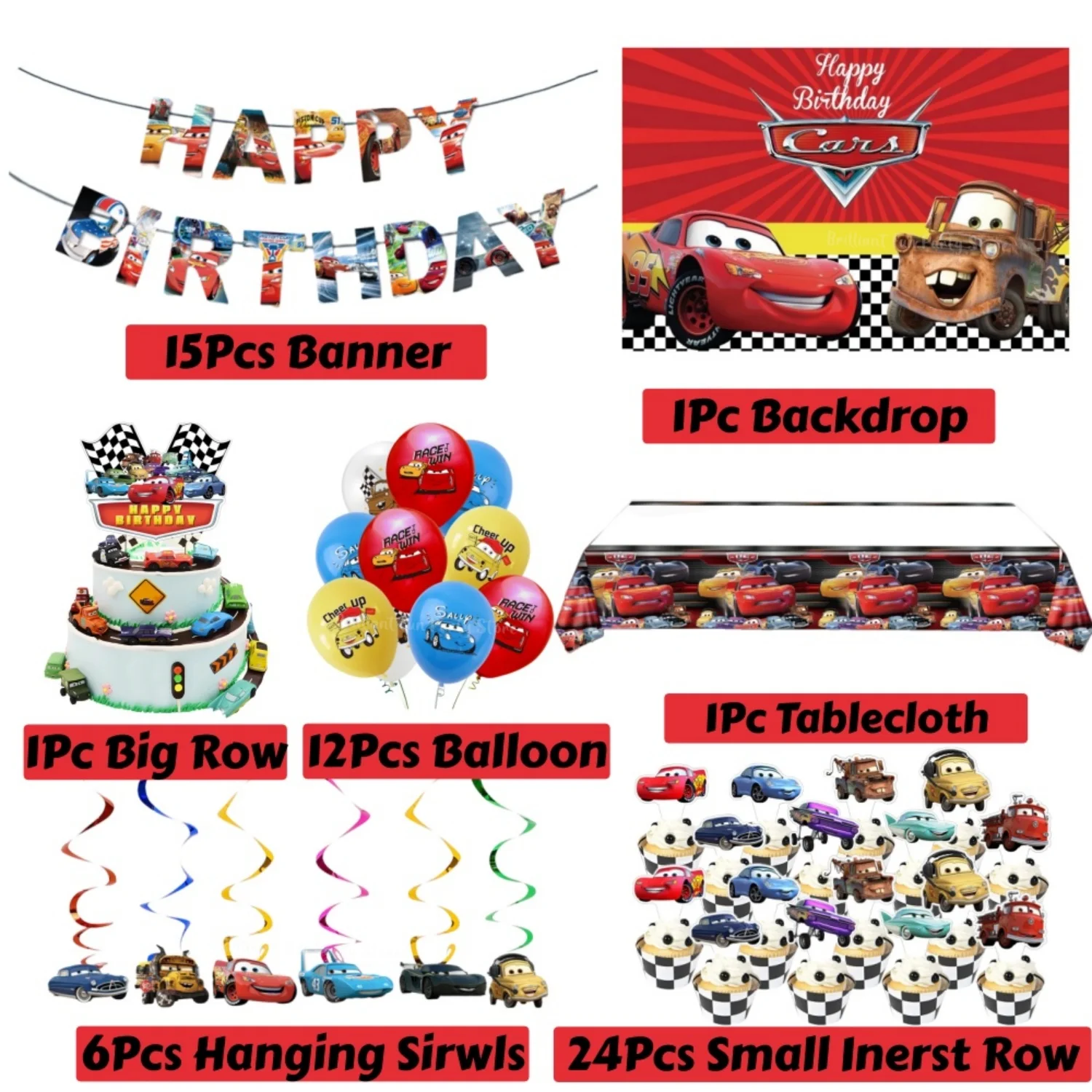 مجموعة تزيين حفلات أعياد الميلاد من ديزني كارز لايتنينج ماكوين، مفرش طاولة، لافتة كعكة علوية لمستلزمات حفلات الأطفال #2