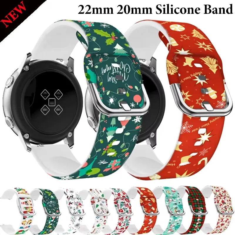 Watch Strap 20mm 22mm Christmas Silicone For Huawei Watch GT5-4-3-2 46mm Redmi Watch 5 Active/Lite Bracelet Amazfit GTR Band