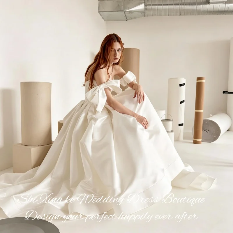 Minimalist Satin Bridal Gown Off‑Shoulder Bow 2026 A‑Line Chapel Train Wedding Dress Vestidos De Novia Customized