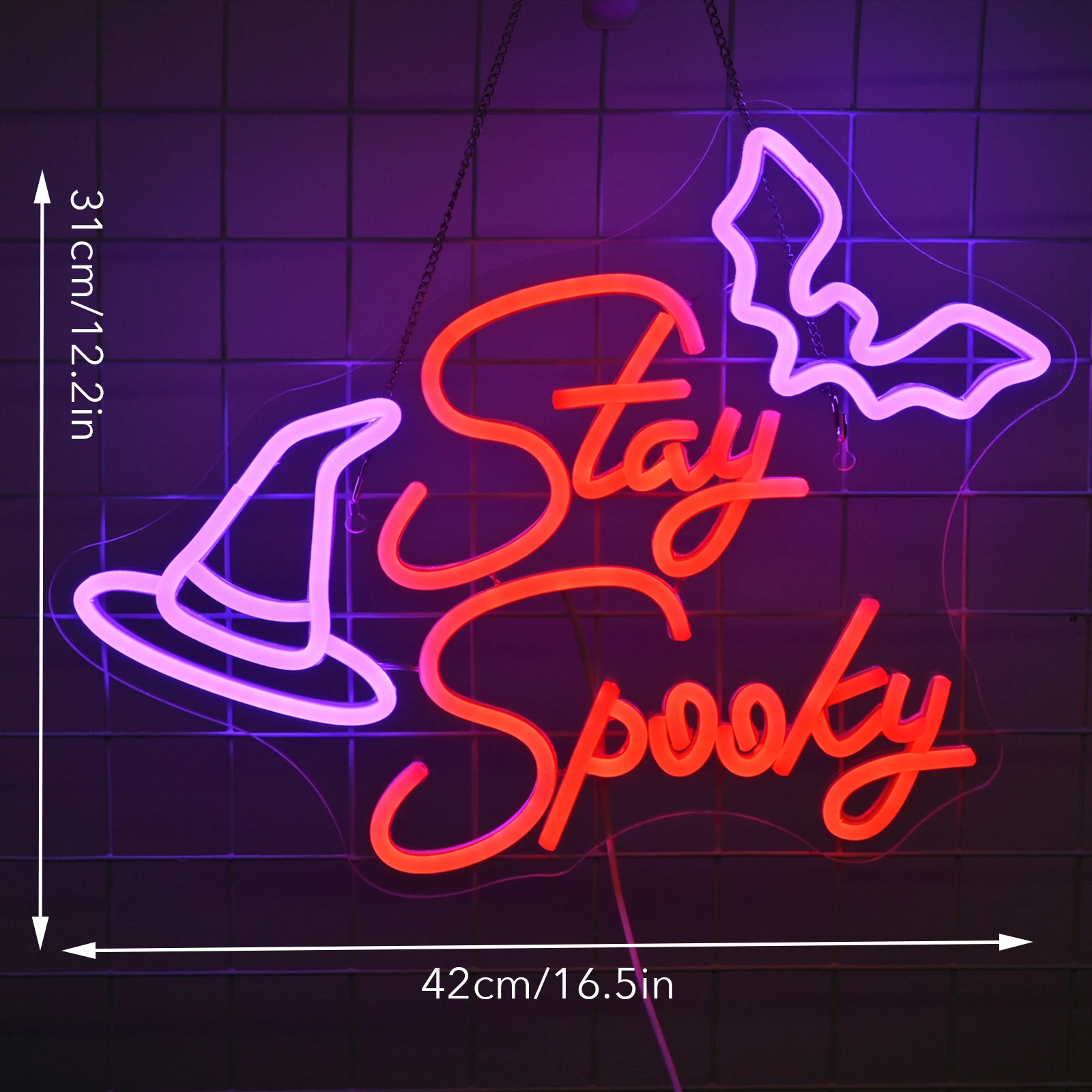 Stay Spooky Neon Signs LED Lights, Halloween Home Party Room Decoration, Bedroom Wall Decor, USB 62 Neon Lamp Art Sign