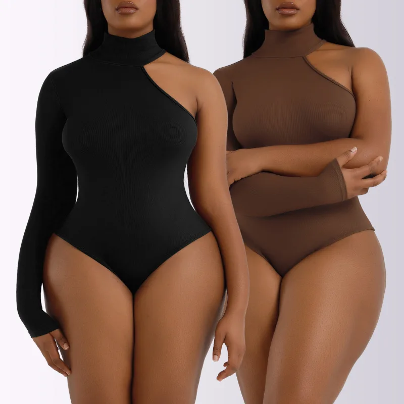 

Women's Mock Turtleneck Bodysuit High Neck Long Sleeve Shirts Thong Leotard Jumpsuit Shapewear Tummy Control Body Shaper