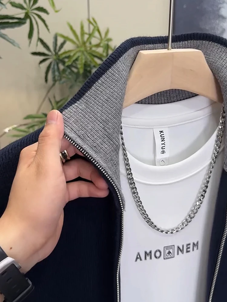 High-End Men's Color Blo Collar Knitted Open Cardigan Casual Sle Long Sve Sweater for Spring Autumn Season Couple Match