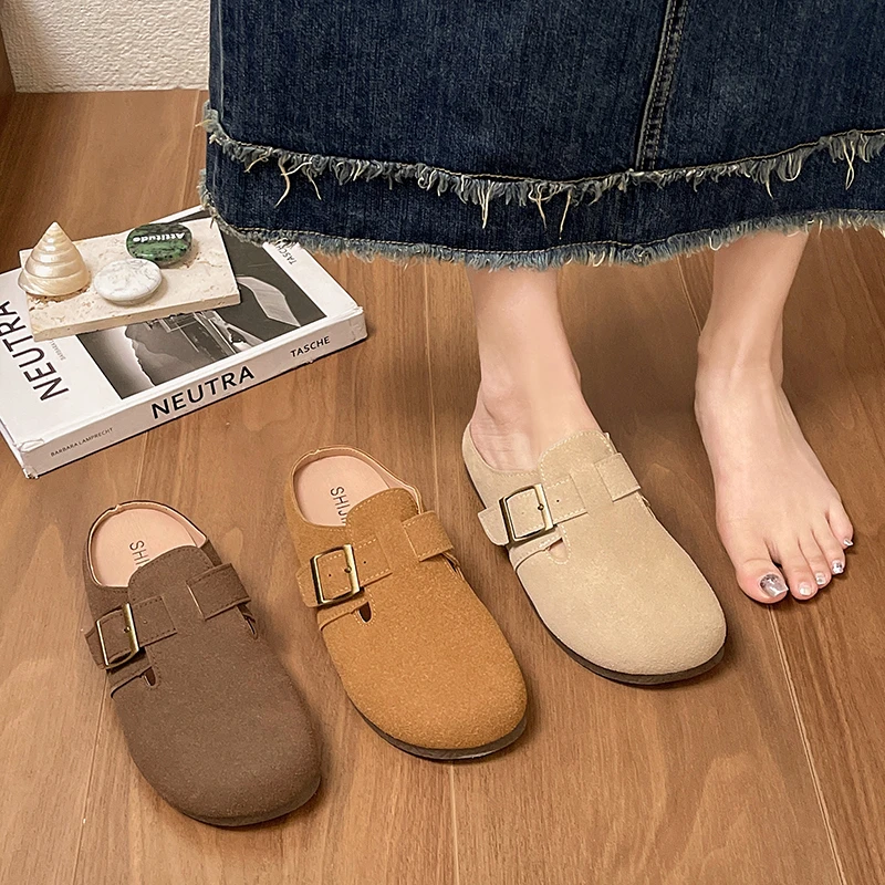 New Style Fashion Women's Clogs Mules Cork Slippers Outdoor Mules Suede Shoes with Arch Support Leather Sandals Zapatos Mujer