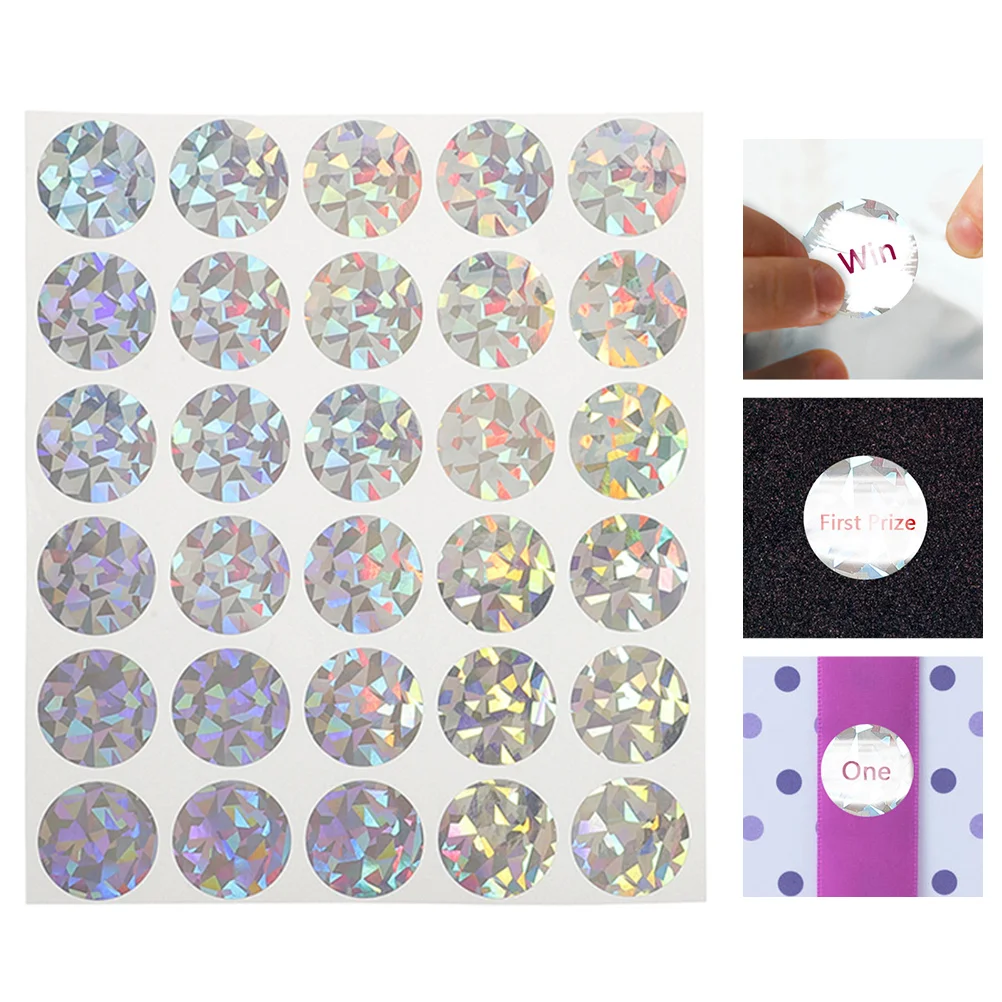 5 Sheets Scratch Card Stickers off Blanks Cards Hologram Circle Tag Tickets Prizes