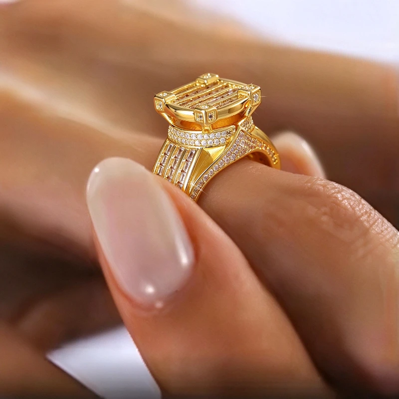 Women's Luxury Minimalist Style Full Paved Synthetic Zirconia Promise Ring Fashion Delicate Wedding Engagement Jewelry Accessory