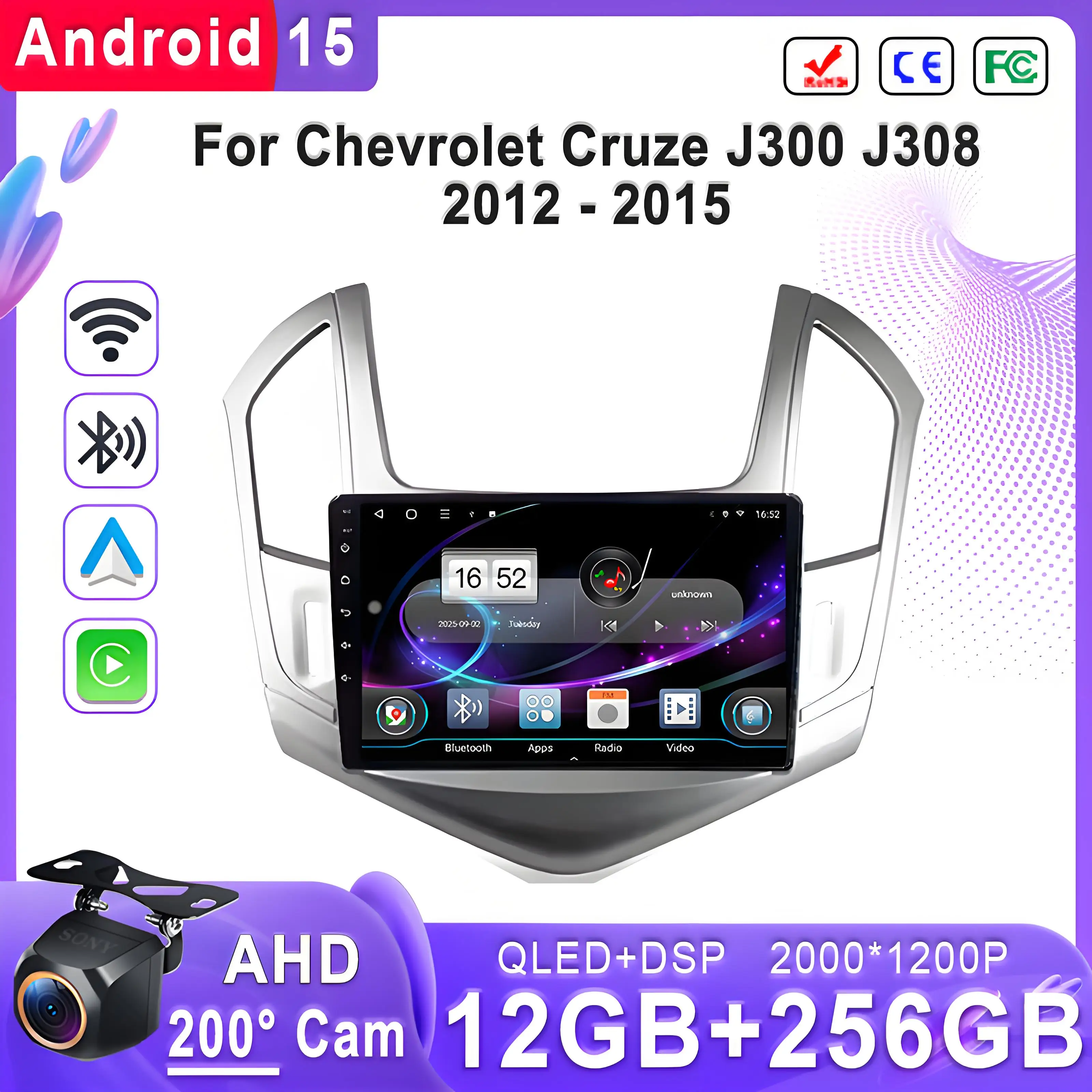 For Chevrolet Cruze J300 J308 2012 - 2015 Android 15 Incell Screen Stereo Head Unit GPS Navigation High-performance Touch Screen