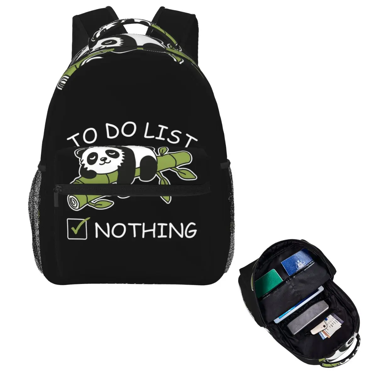 Fashion To Do List Do Nothing Panda Print Student Backpack School Bag Hiking Travel Daypack for Boys Girls Bookbag Shoulder Bags
