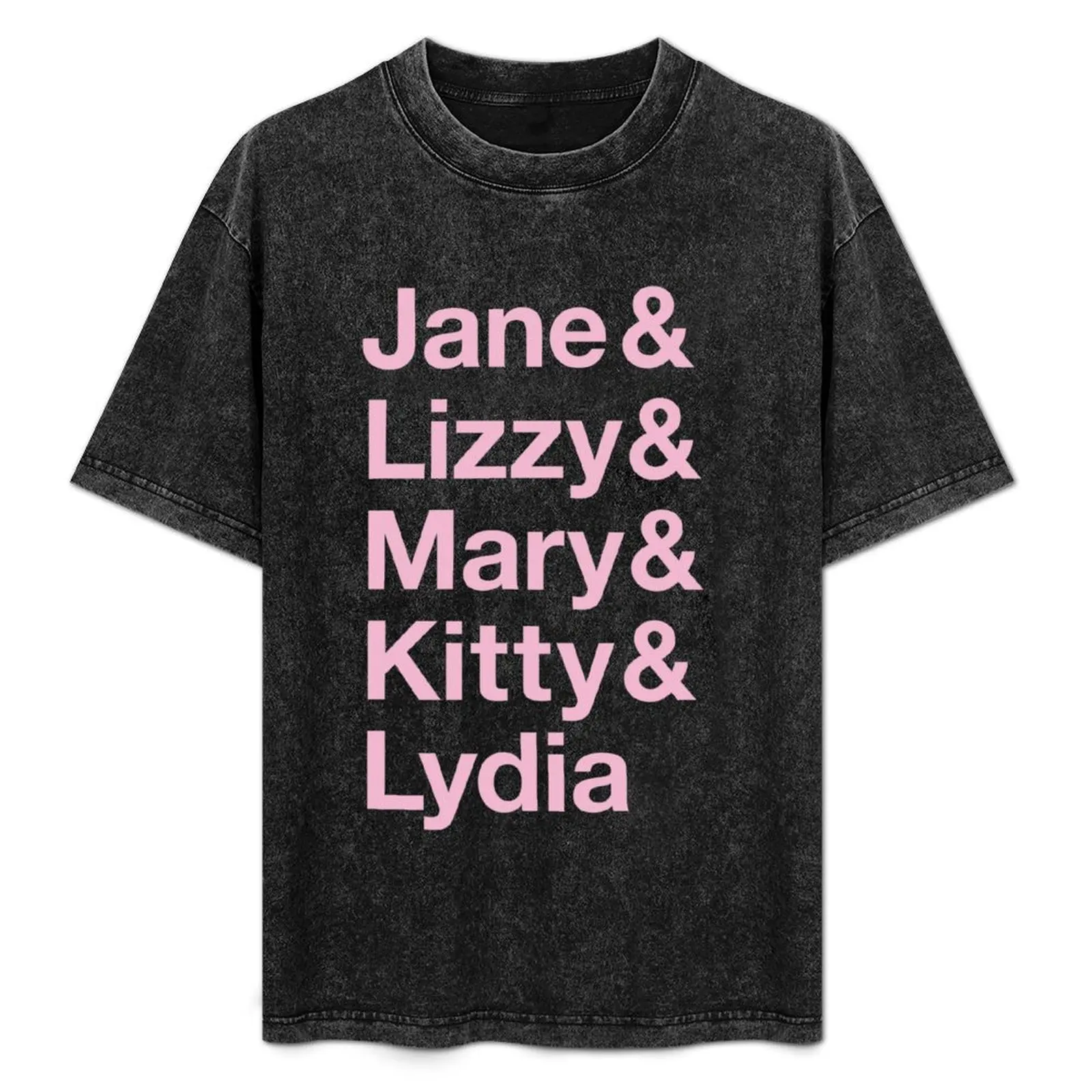 

Jane & Lizzy & Mary & Kitty Lydia List -Pink lettering T-Shirt Minimalist Plain Crew Neck T-Shirt