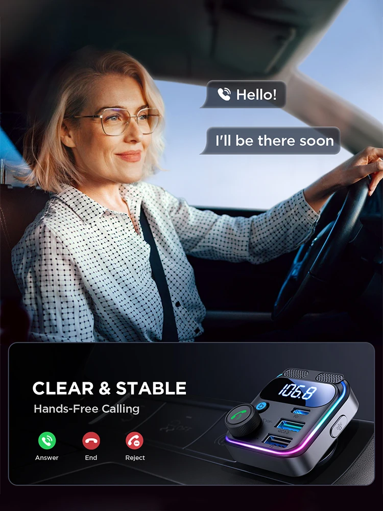 JOYROOM 81W Bluetooth 6.0 Samochodowy Transmiter FM z Podwójnymi Mikrofonami, Szybka Ładowarka Samochodowa PD&QC 3.0, Adapter, Obsługa Dysku U, Rozmowy w Trybie Głośnomówiącym — zdjęcie 6