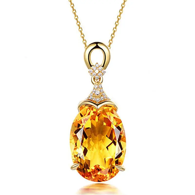 New Luxury Mermaid 18K Gold Citrine Gemstone Pendant Necklace For Women Fashion Jewelry Christmas Gift