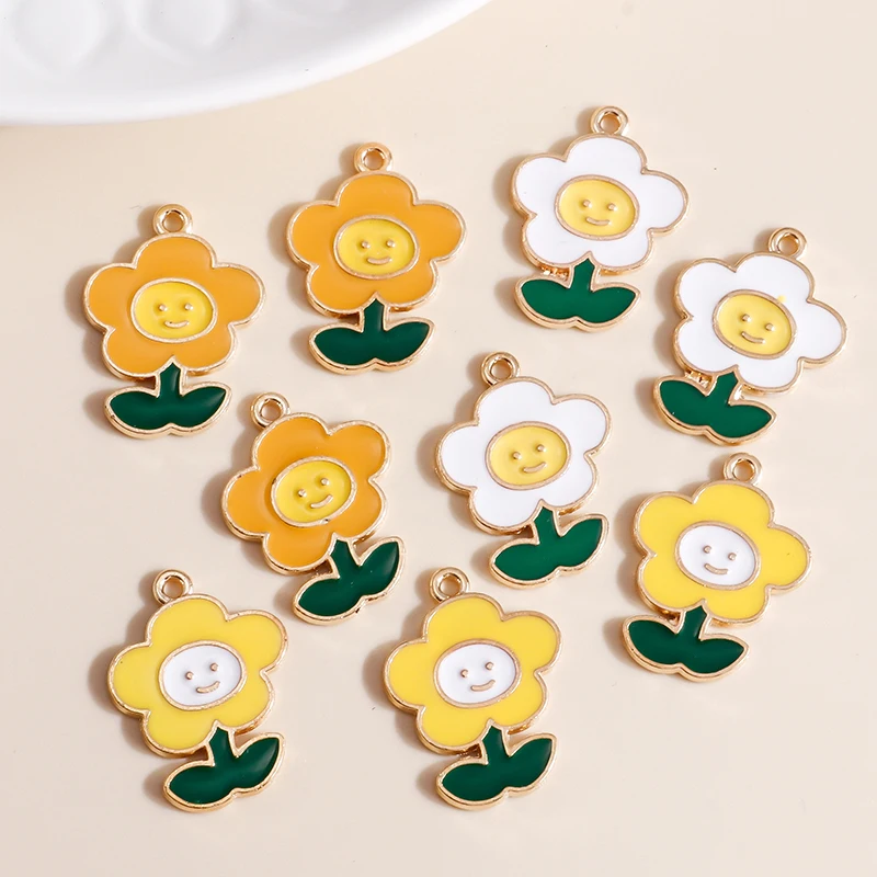 Leslie 10 Stück Emaille-Anhänger in Weiß und Gelb mit Gänseblümchen-Motiv für die Herstellung von Halsketten, Ohrringen, Armbändern, Charms, DIY-Schmuckzubehör – Detail 35