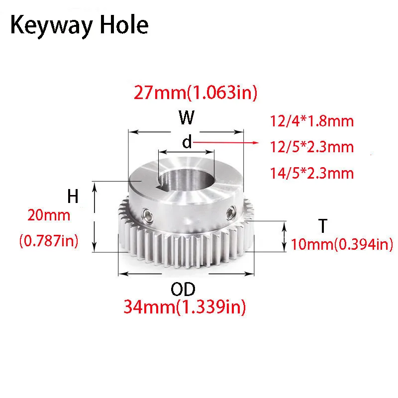 1PCS 1M 32T Pinion Spur Gear Boss  Stainless Steel Bore 8mm 10mm 12mm 14mm 15mm 16mm Motor  Transmission Gear Pinion Keyway Hole