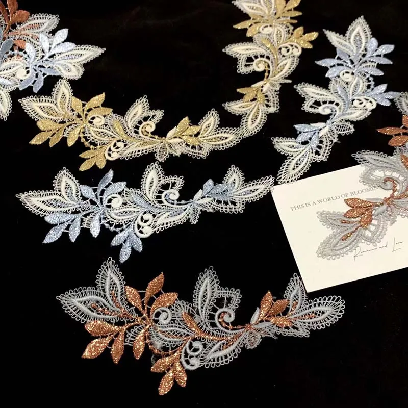 20Pairs Hollow out Lace Flower Applique Laces Patch Matching Wedding Dress Headwear Accessories DIY Craft 7x15cm