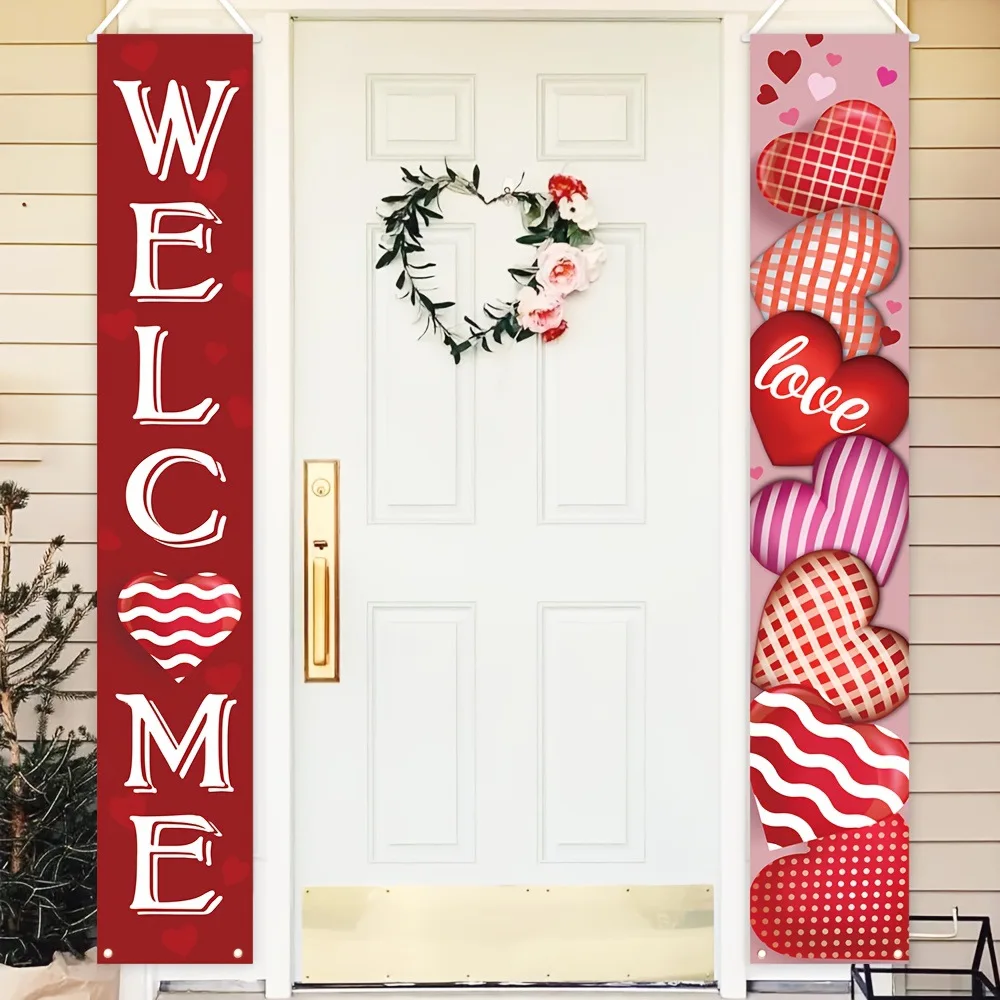 1 Pair Valentine's Day Heart Decoration Couplets Welcome Couplet Banner Romantic Love Theme Party Decoration Home Store Holiday Scene Arrangement Props