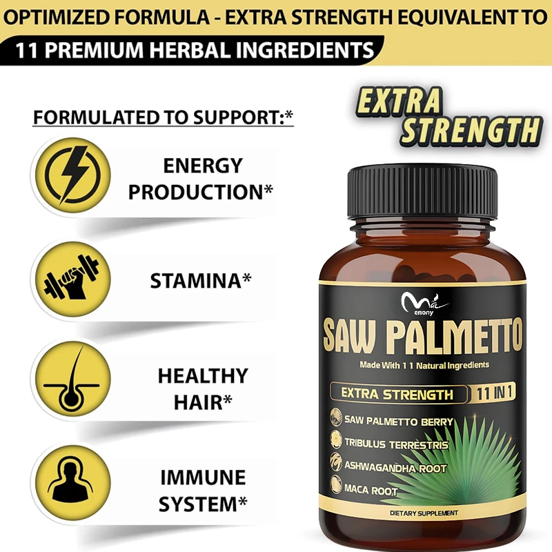 11 in 1 Saw Palm Capsules 5300mg containing South African Solanum, Turmeric, Tribulus, Maca, Green Tea, Ginger, Saint Basil, etc