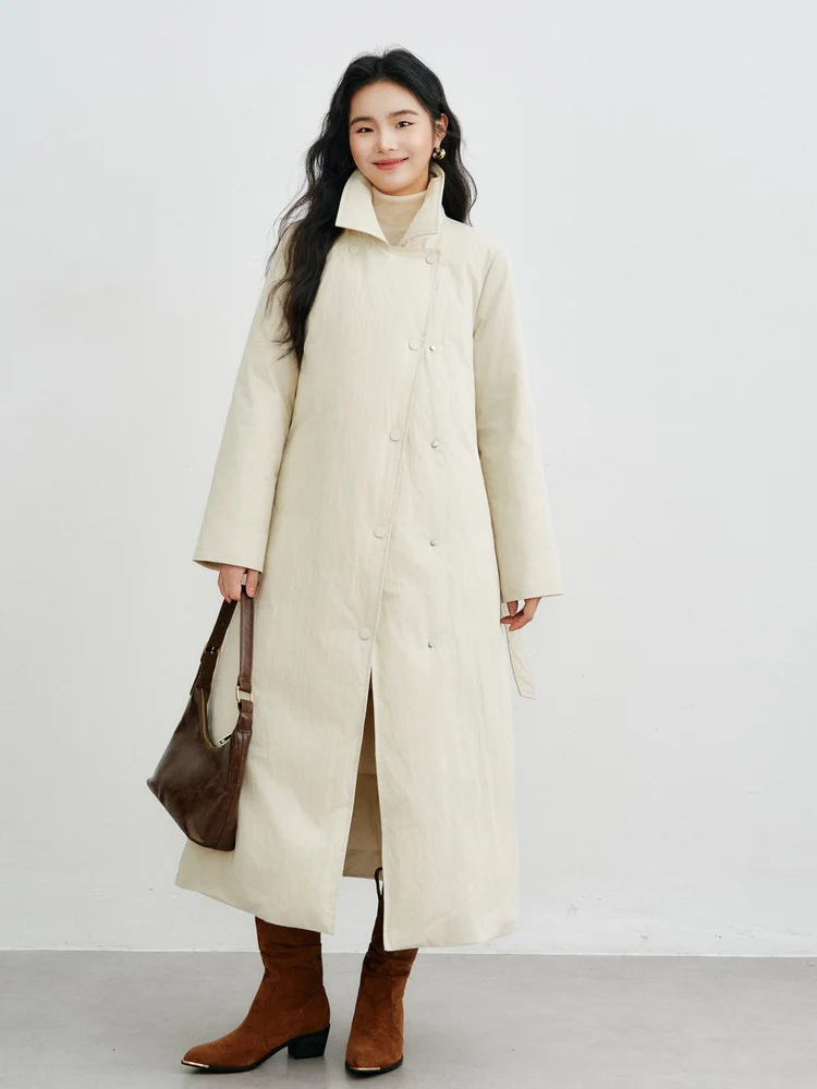 

MVC Original Winter Warm Outerwear Ele Loose Belted Long Du down Jaet Women Sli Commute Sle Straight Cut