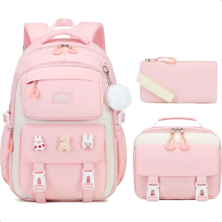 

3PCS Girls Backpack for School Backpack for Girls with Lunch Box Pencil Case Set for Teen Girl Elementary Primary Middle High C