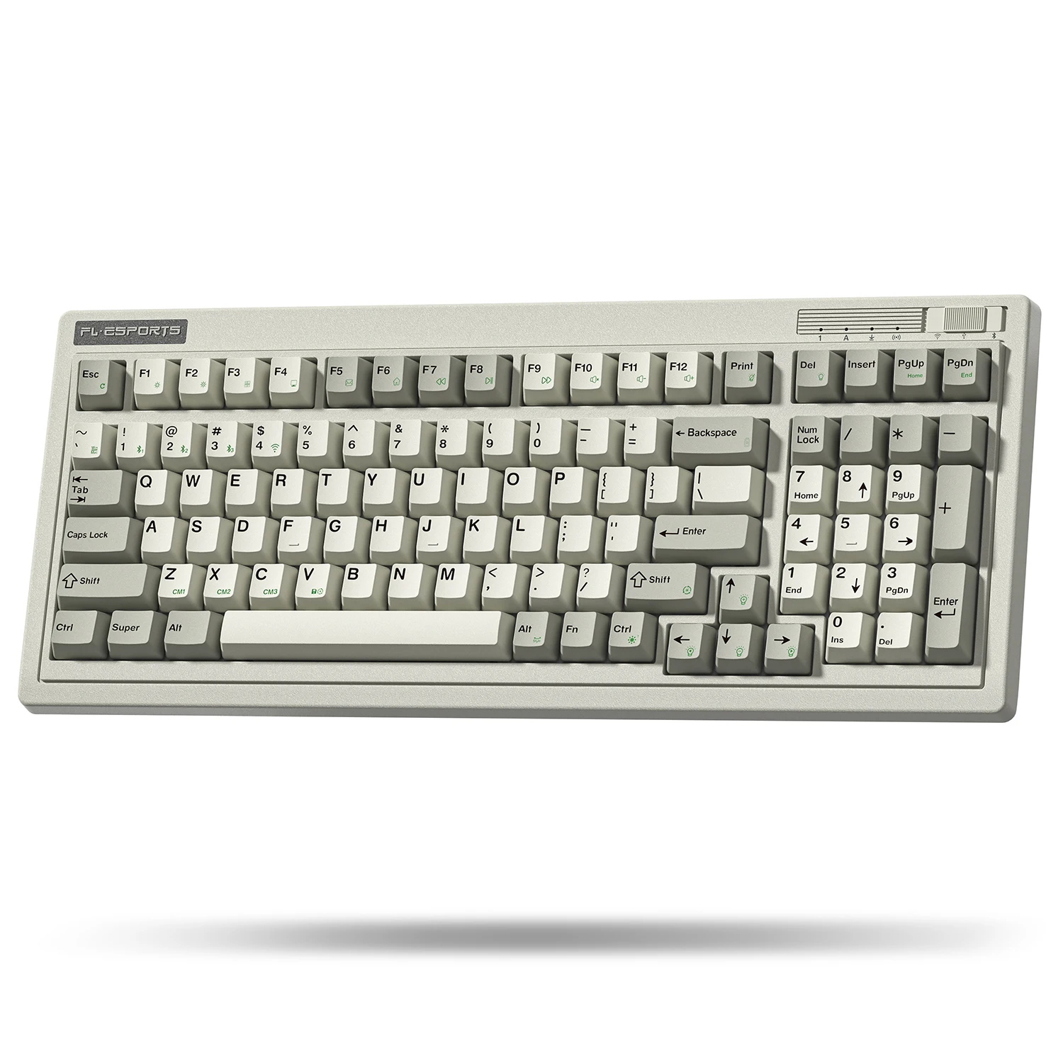 Fl-ESPORT Retro Grey OG98 Tri-Mode 68% Bluetooth Wireless Mechanical Gaming Keyboard Hot Swappable Spring Gasket mounted