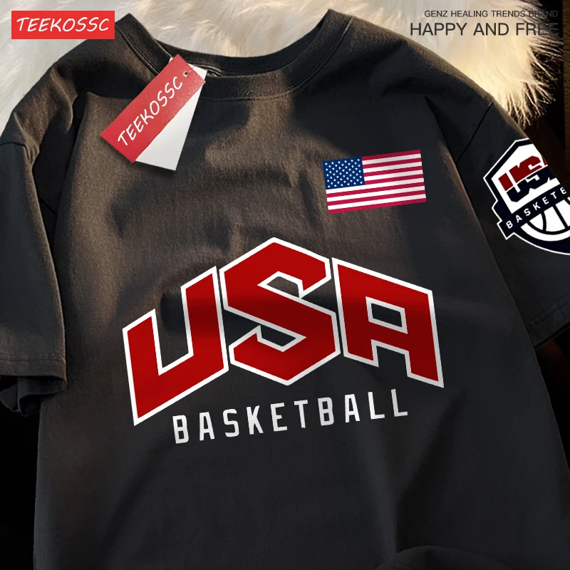 USA Basketballer Printed Street Casual T-Shirts Men Women Loose Oversized Clothing Breathable Cotton Short Sleeved Couple Tees