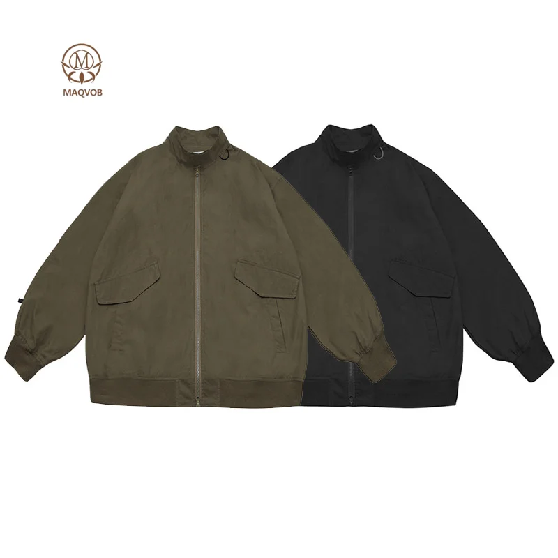 

MAQVOB EU US Size Top Quality Retro Military Style Loose Fit Cargo Jacket for Men and Women Pilot Stand Collar Bomber Jacket