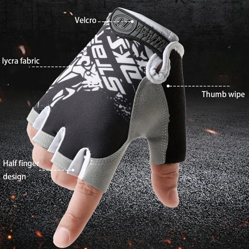 피트니스 운동 반장갑 유니섹스 여름 야외 사이클링 메쉬 통기성 쿨 프린트 장갑 사이클링 장비