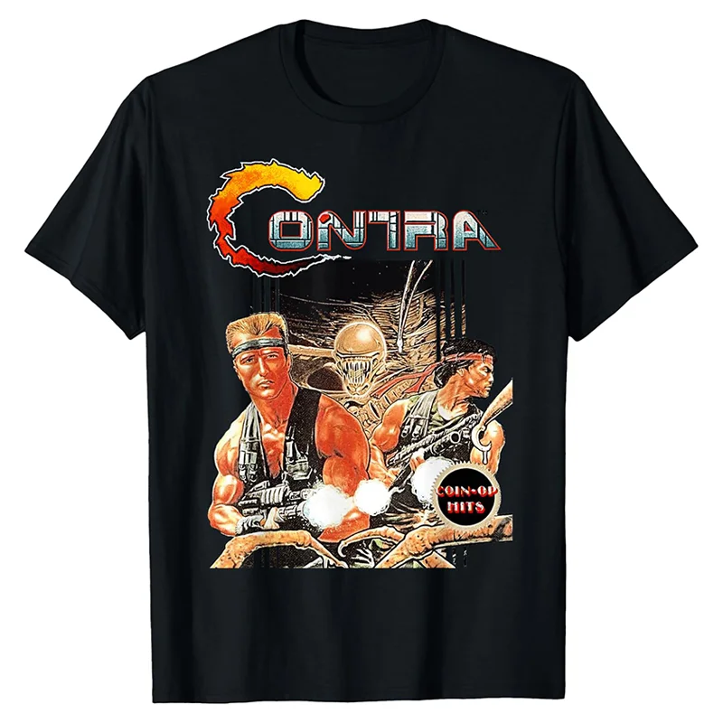 New Contra Japanese Shooting Game Retro Era Childhood Memories Cartoon Men's Short-sleeved Cotton T-shirt