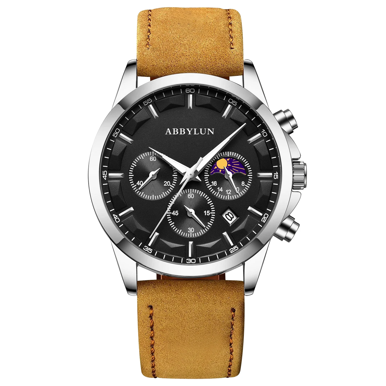 Abbylun 5160 Luxury Wristwatch For Man Elegant Date Waterproof Multifunction Men Watch Quartz Leather Sports Men\'s Watches Reloj