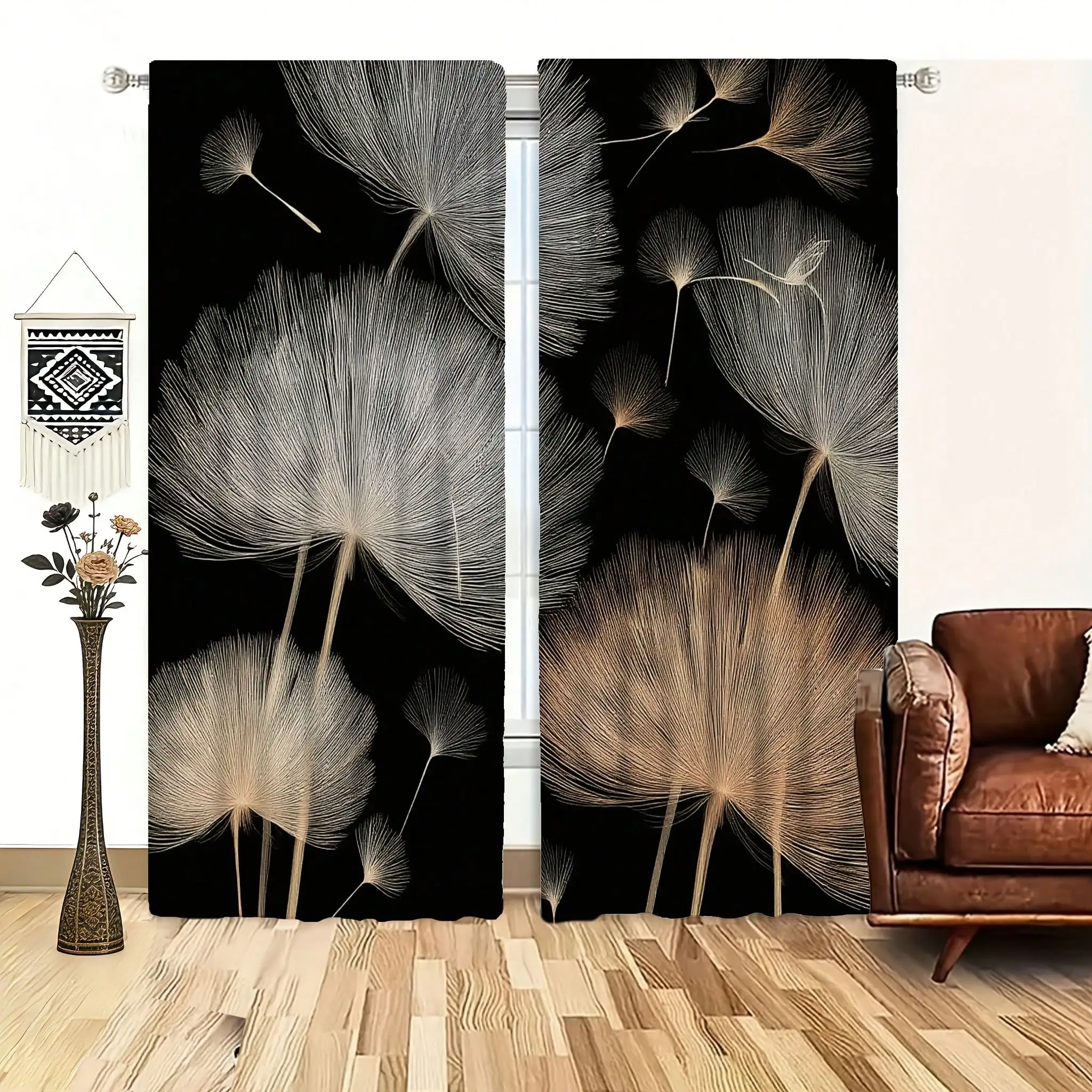 

2pcs Rod Pocket Curtains Meter Dandelion Pattern Suitable For Living Room, Bedroom Kitchen Machine Washable Room Decor Curtains