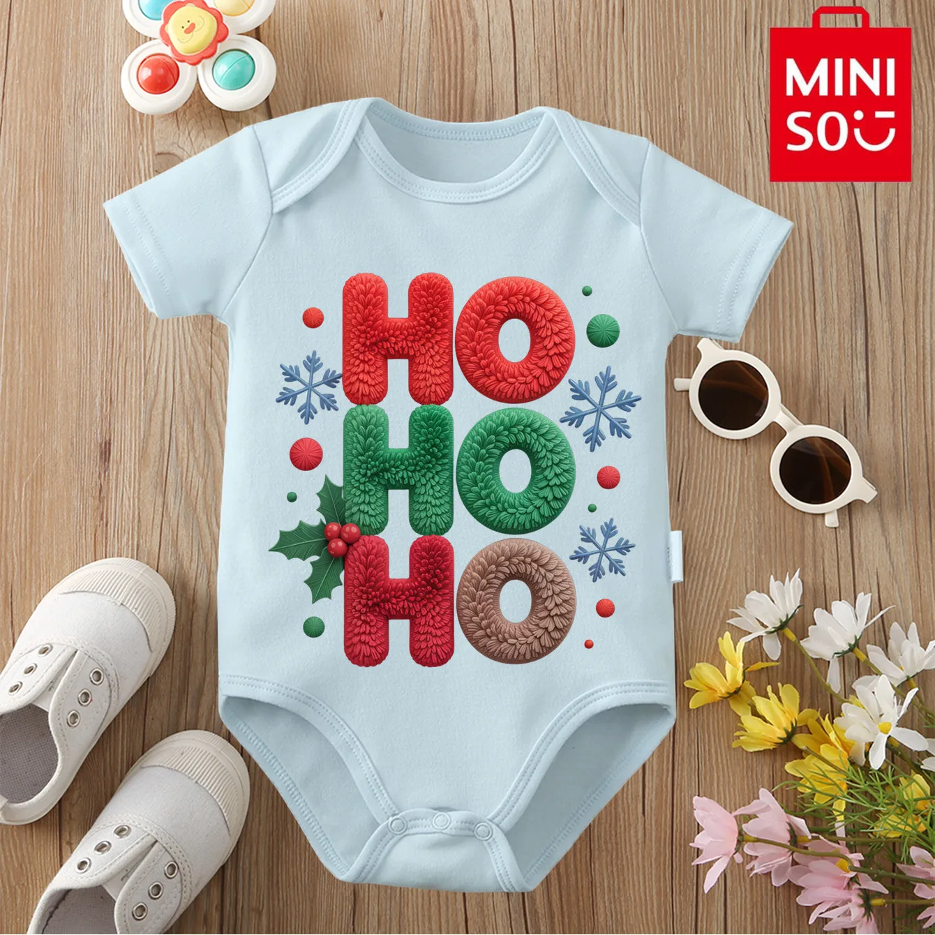 ملابس قطنية 100% MINISO للأطفال أول عيد الميلاد HOHOHO بدلة قطعة واحدة لطيفة لحديثي الولادة من عمر 0 إلى 12 شهرًا أفضل هدية للطفل