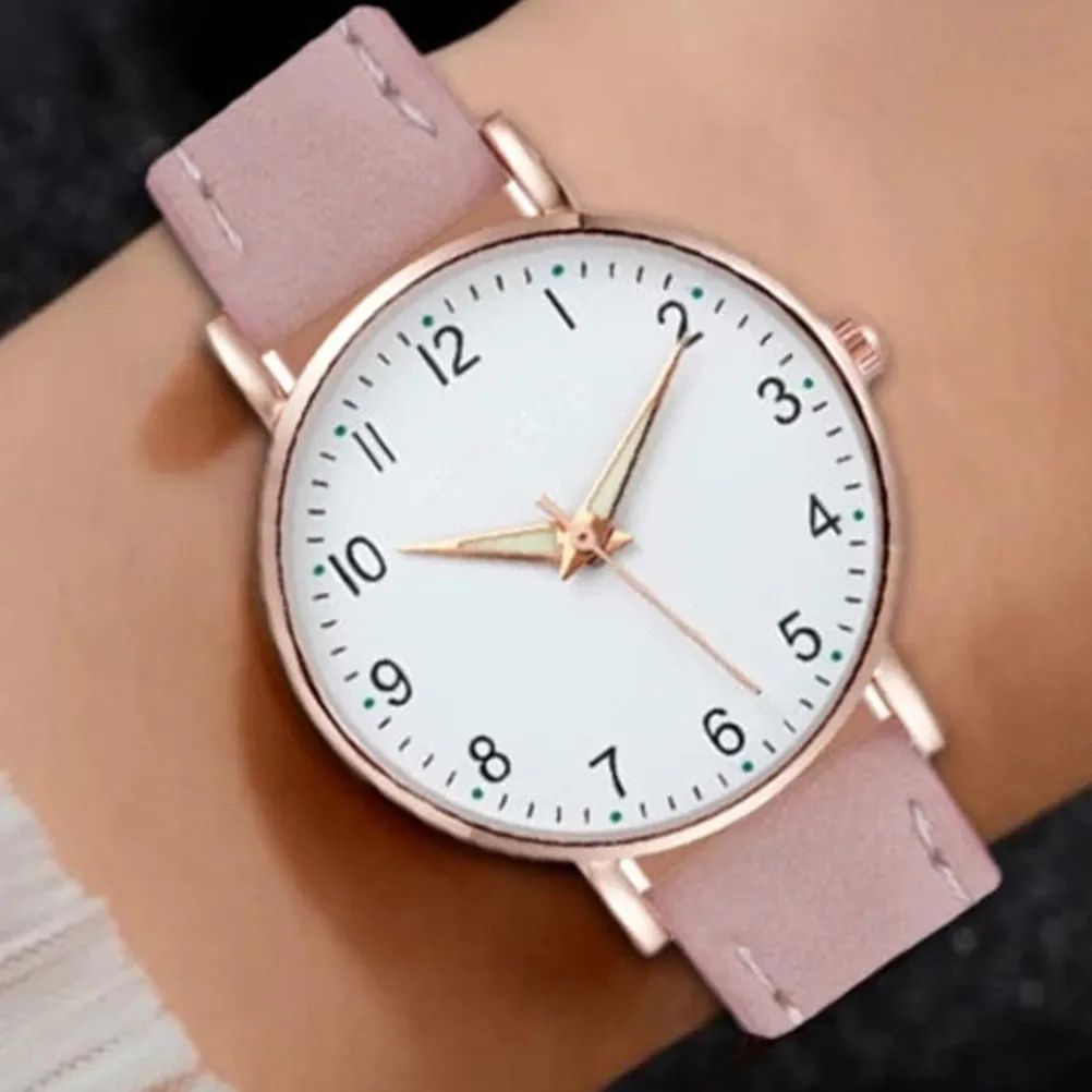 Women Luminous Quartz Watch with Imitation Strap Fashionable Elegant Timepiece for Daily Wear Office Party Gift for Lady
