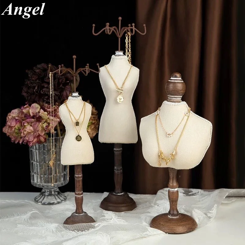 

New Chinese Vintage Bust Necklace Display, Elegant Jewelry Stand for Earrings, Rings, Pendants, Luxury Store Decor