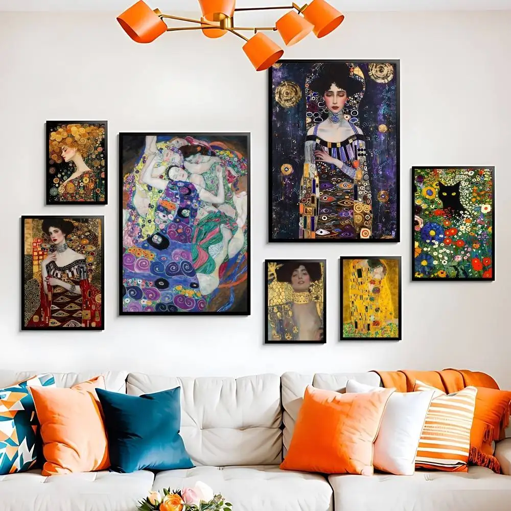 Gustav Klimt Kunstposter, hochwertiger Druck, wasserfest, Wandkunst, Filmplakate für Wohnzimmer, Schlafzimmer, Retro-Raumdekoration, Geschenk