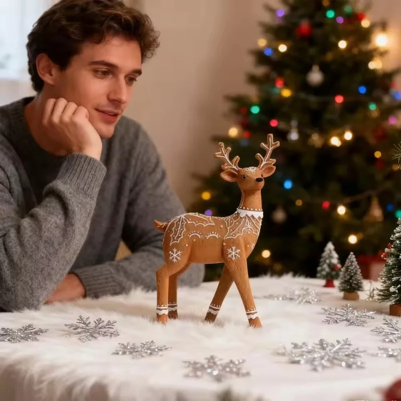 

Resin Glitter Elk Sculpture (Deer Figurine): Christmas Reindeer Home Decor – Ideal for Living Room, Bedroom & Photo Prop Accents