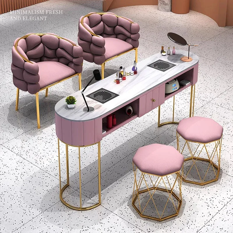 Gold Shelf Nail Table Design Tidy Vacuum Cleaner Nail Table Supplies Equipment Vanity Onglerie Professionnel Salon Furniture