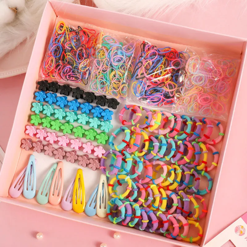 270/565/870Pcs Hair Accessories Set Girls Colorful Rubber Band Cute Flower Hairpins Children Headband Barrettes Kids Accessories