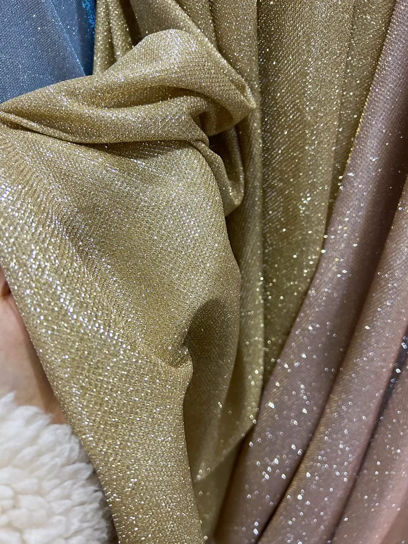 

Super shiny silver powder knitted drape fabric sewn stage clothing performance clothing formal dress designer fabric