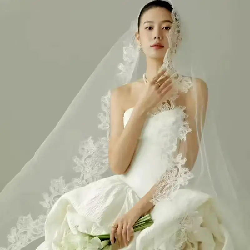 حجاب العروس الرومانسي دانتيل كامل فاخر 2026 إكسسوارات زفاف كاتدرائية جديدة حجاب أبيض طويل حجاب مصنوع حسب الطلب #1