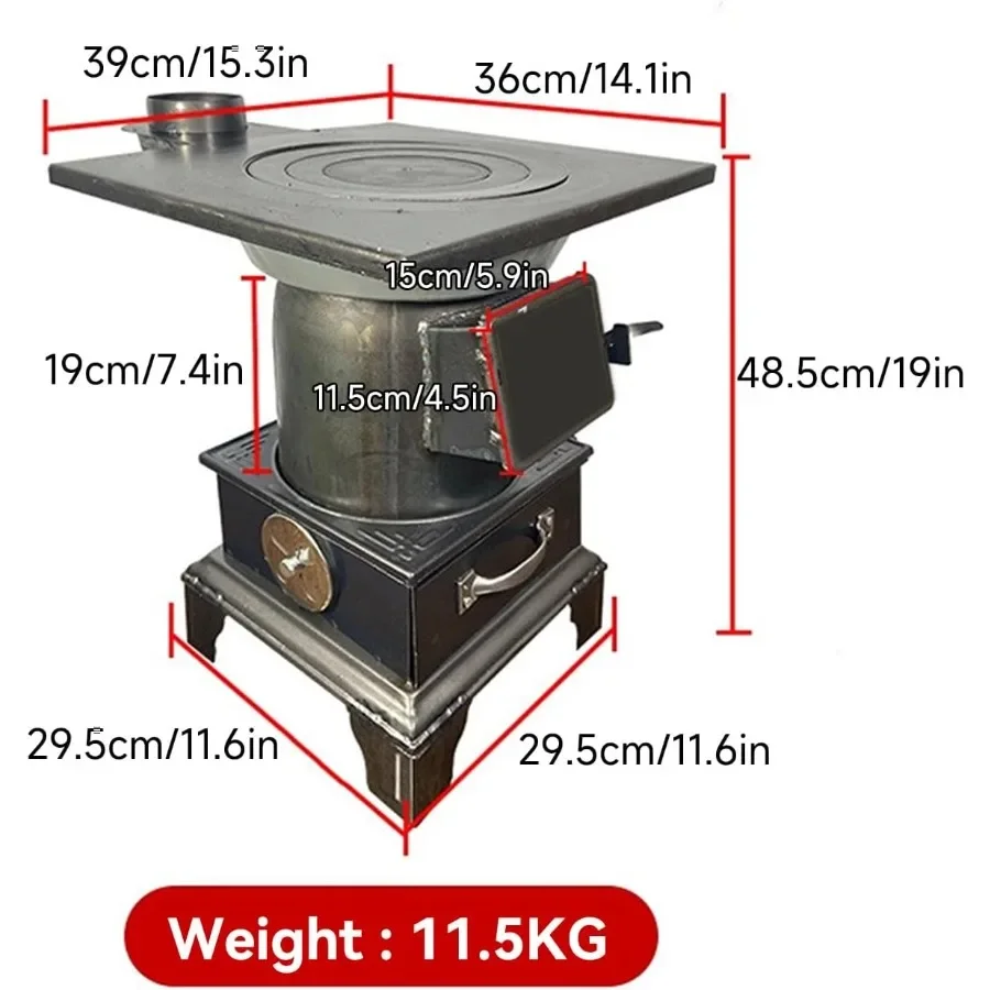 Indoor Wood-Burning Heating Stove - Thickened steel Smokeless Cooker for Efficient Rural Heating and Camping M