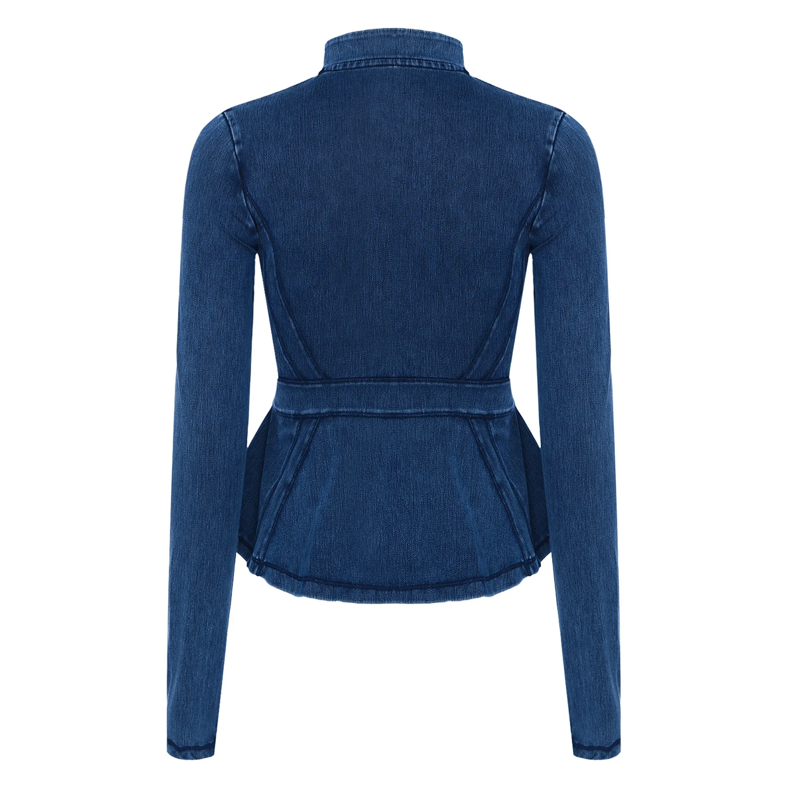 Moda feminina denim peplum jaqueta festa uso diário gola manga longa zíper fino-ajuste plissado casaco treino atlético outwear