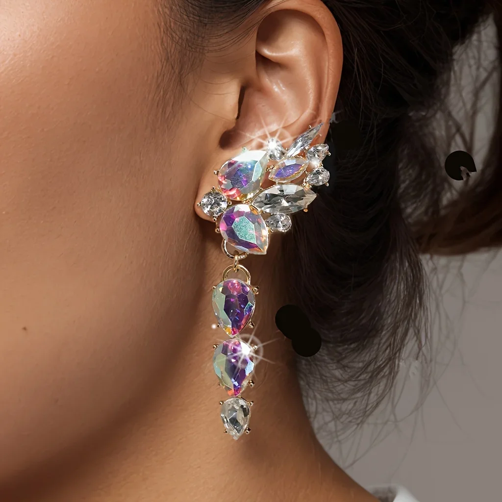 

Luxurious Colorful Rhinestone Butterfly Drop Earrings For Women Vintage Elegant Wedding Banquet Women Accessories Summer Jewelry